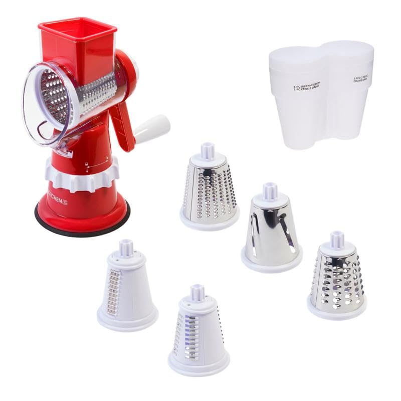 Kitchen HQ Speed Drum Grater, 5 Drums for Slicing, Grating, Crinkle Cut, Julienne, Shredding