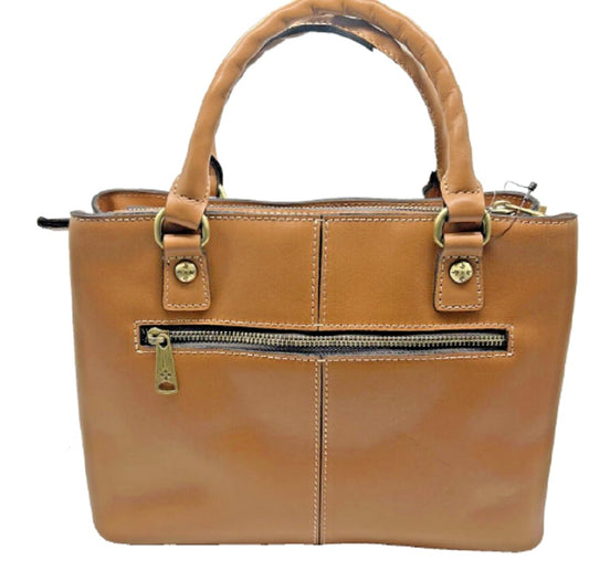 Patricia Nash Dorothy Leather Satchel with Crossbody Strap, Rich Genuine Leather, Large - Hazelnut