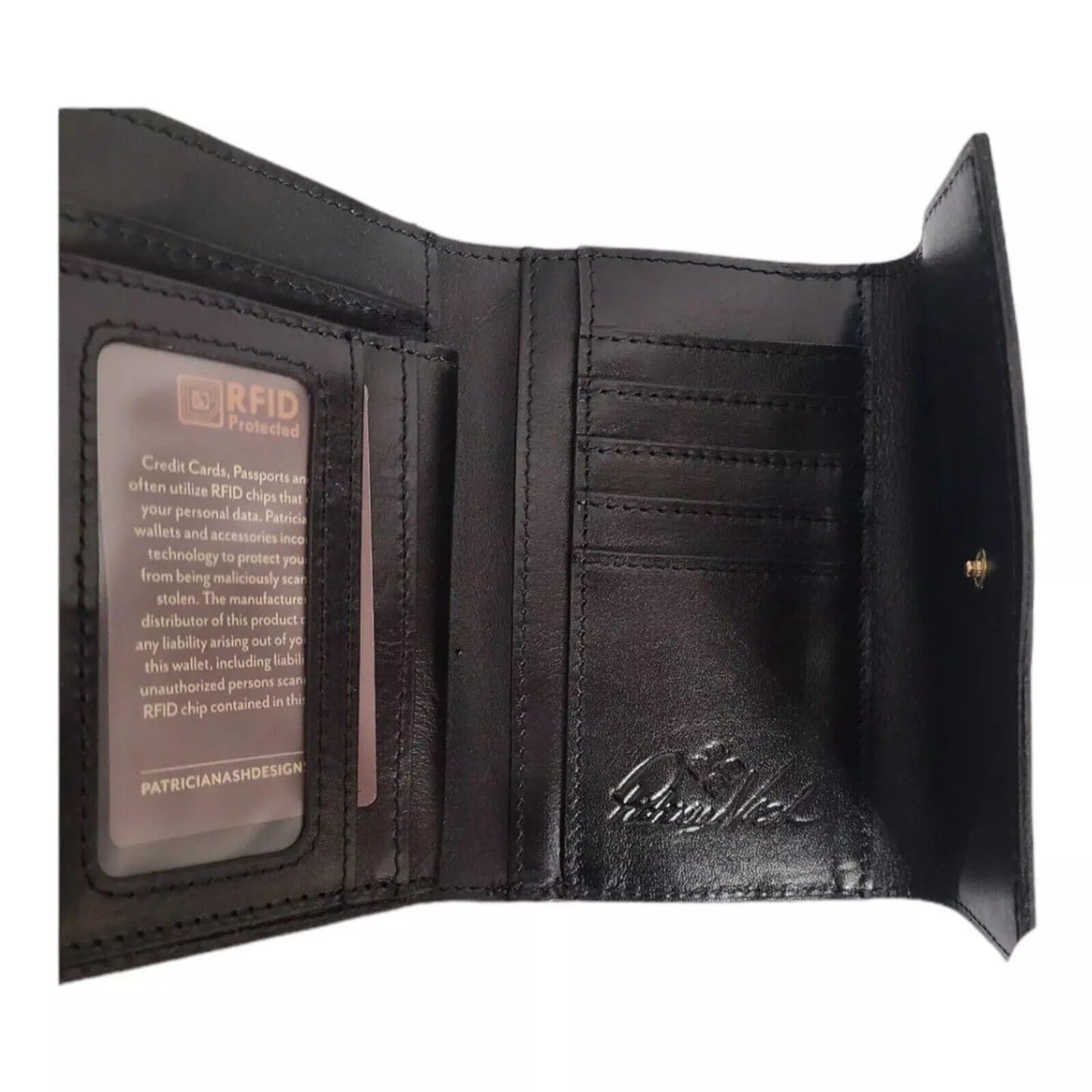Patricia Nash Woodstock Leather Frame Tri-fold Wallet with RFID Protection - Black -