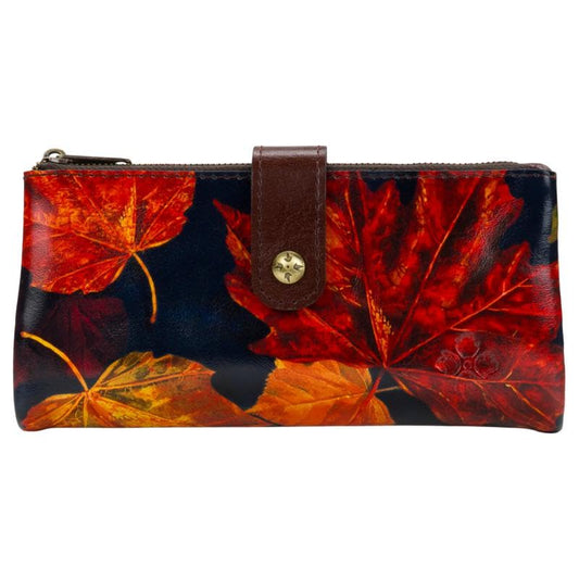 Patricia Nash Leather Meadow Wristlet Wallet, 7.75" L x 1" W x 3.75" H inches, 17 Interior Pockets, Maple Leaves Exterior