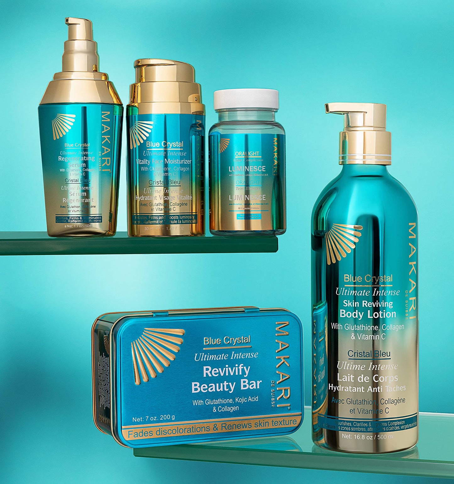 Makari Ultimate Intense Blue Crystal Vitality Face Moisturizer | Face Cream with Collagen and Glutathione | Facial Moisturizer for Women and Men | Hydrating Face Lotion with Sunflower Seed Oil (50 ml)