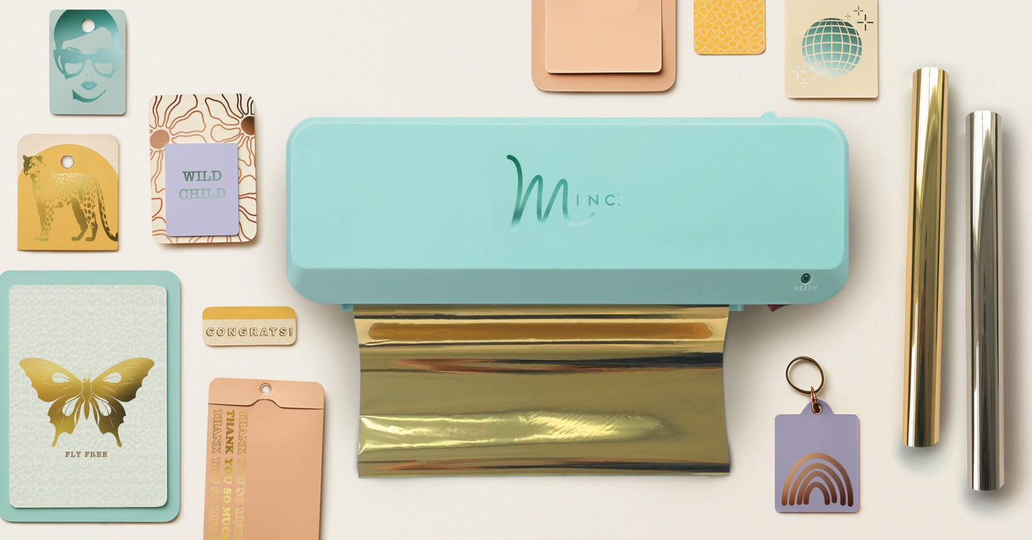 We R Makers Minc Foiling Machine for Crafts, 8.5-inch, Mint, Includes Transfer Folder, 6 Foil Sheets, & 6 Starter Designs, Make Cards & Invitations