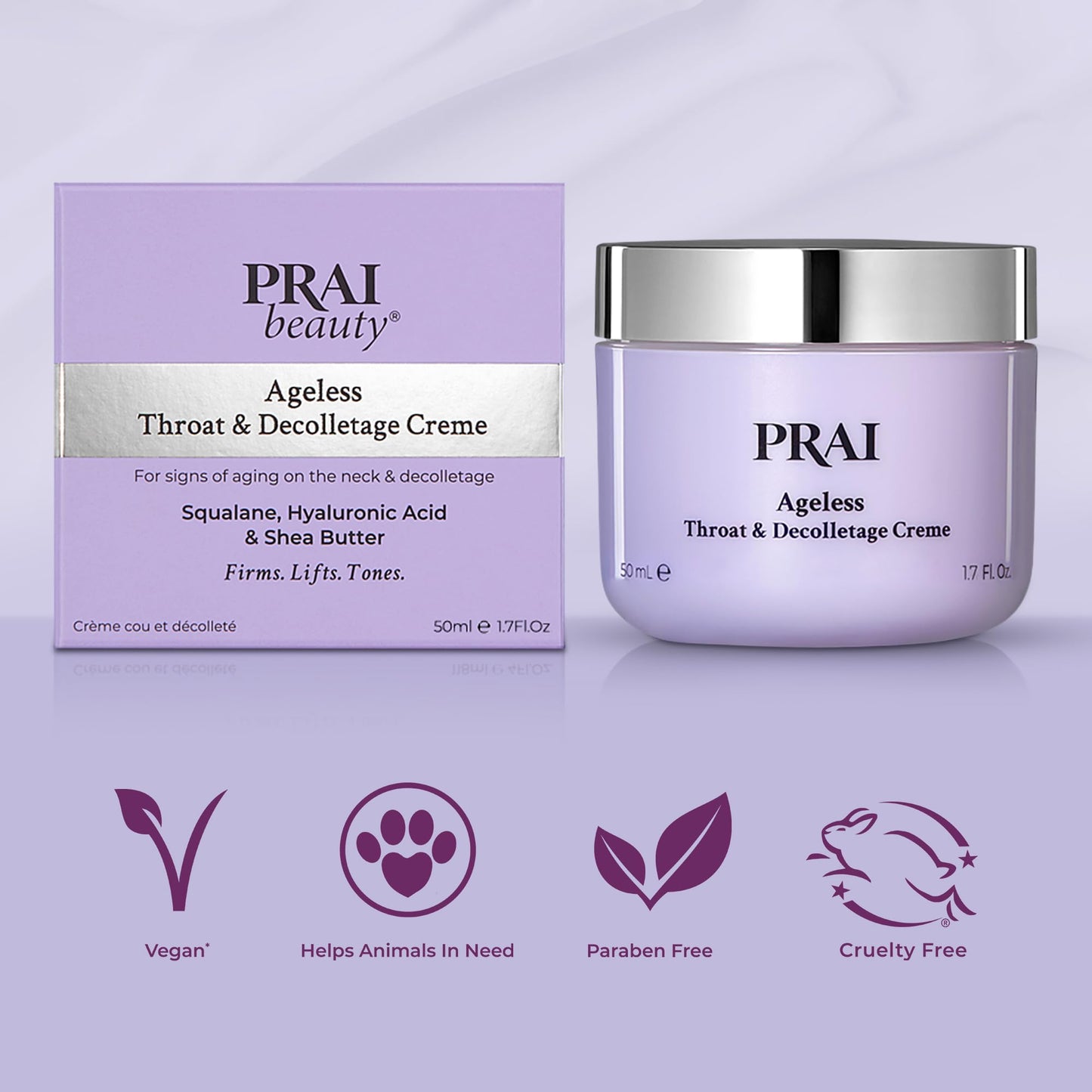 PRAI Beauty Ageless Day & Night Neck Kit | 1 Throat & Decolletage Day Creme and 1 Throat & Decolletage Night Creme | Skin Tightening Cream Set for Instantly Ageless Neck
