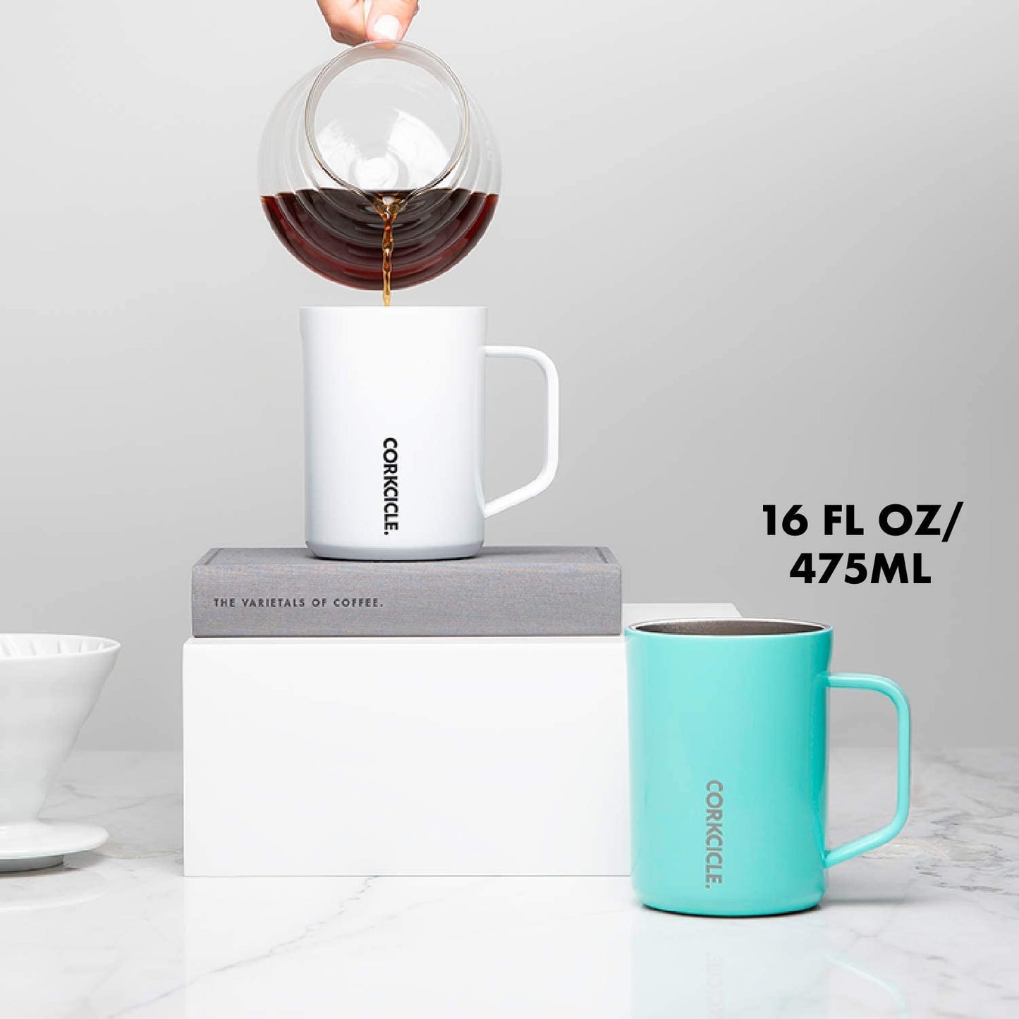 Corkcicle Origins Travel Coffee Mug - Triple Insulated Stainless Steel Cup with Handle for Tea, Hot Chocolate, Coffees, & More - Spill Proof, Reusable, BPA-Free, Dishwasher Safe - 475ml/16oz