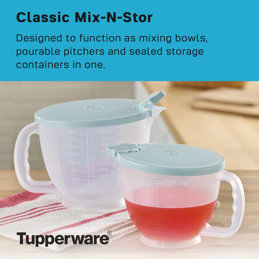 Tupperware Classic Mix-N-Store Pitcher Set in Aquamarine - Dishwasher Safe & BPA Free - (2 Bowls + 2 Lids)