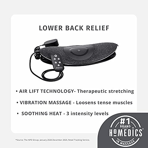Homedics Lumbar Lift Back Stretcher with Vibration Massage and Soothing Heat, Air Lift Technology, Adjustable Intensity, 2 Auto Programs, Compact and Portable, Increases Flexibility, Relieves Pain
