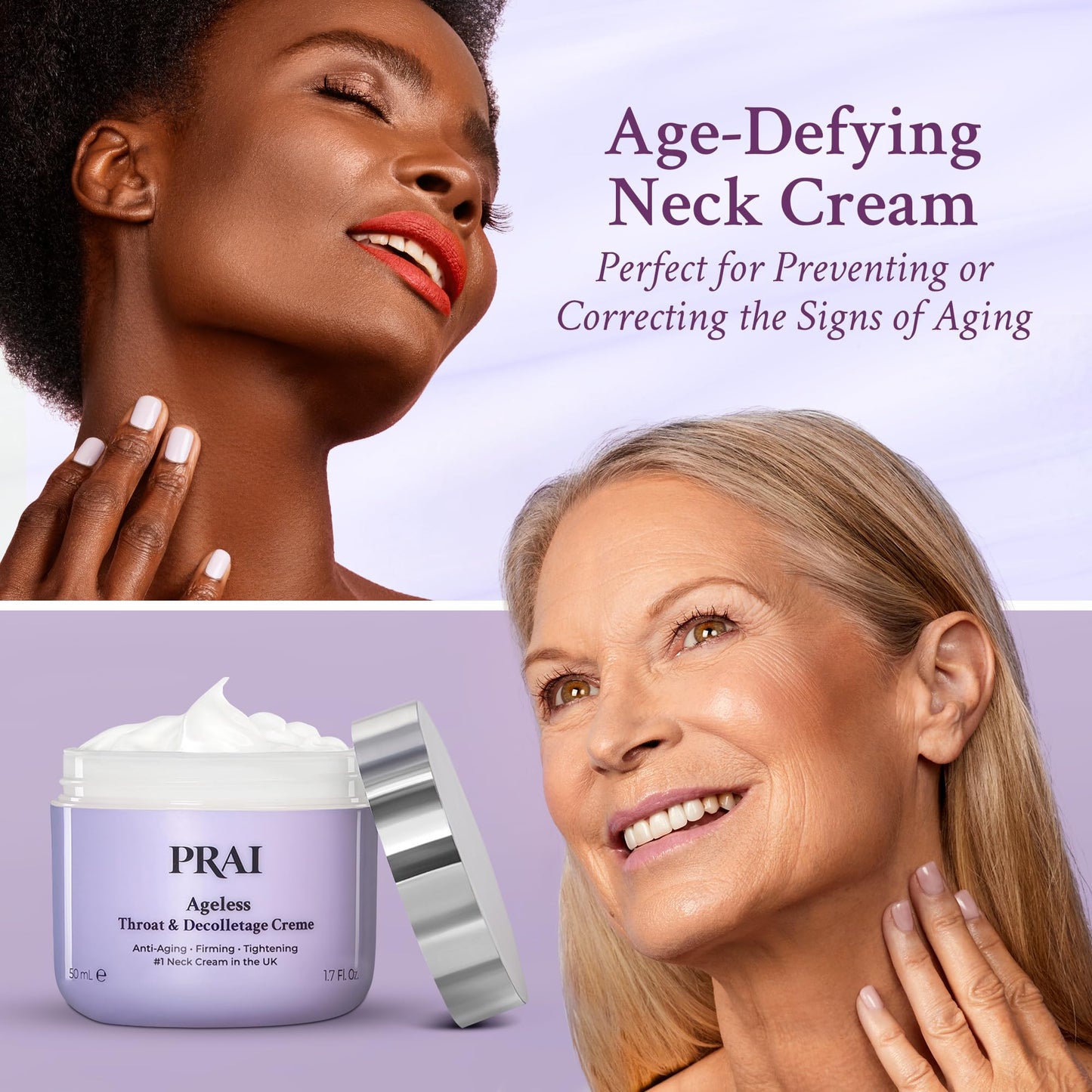 PRAI Beauty Ageless Day & Night Neck Kit | 1 Throat & Decolletage Day Creme and 1 Throat & Decolletage Night Creme | Skin Tightening Cream Set for Instantly Ageless Neck