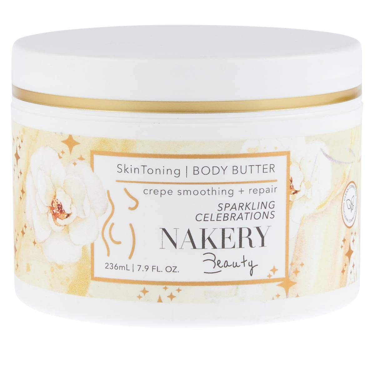 Nakery SkinToning Body Butter | Crepe Smoothing + Repair | Infused with Niacinamide, Caffeine, Tri-Hyaluronic Acid (Sparkling Celebrations)