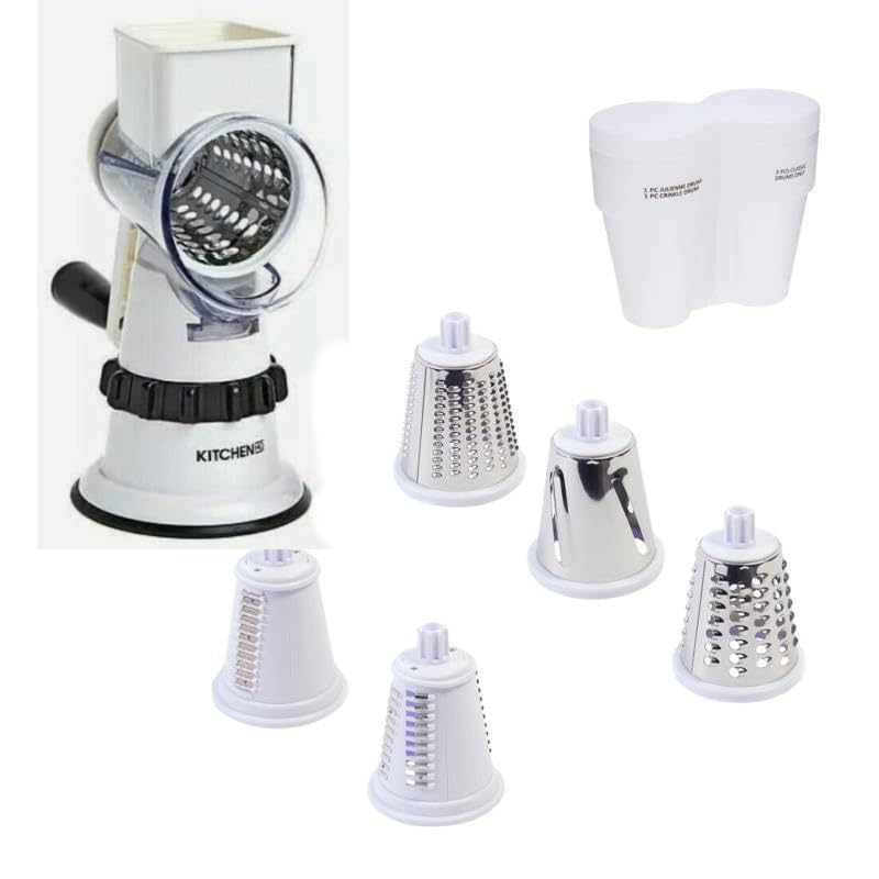 Kitchen HQ Speed Drum Grater, 5 Drums for Slicing, Grating, Crinkle Cut, Julienne, Shredding