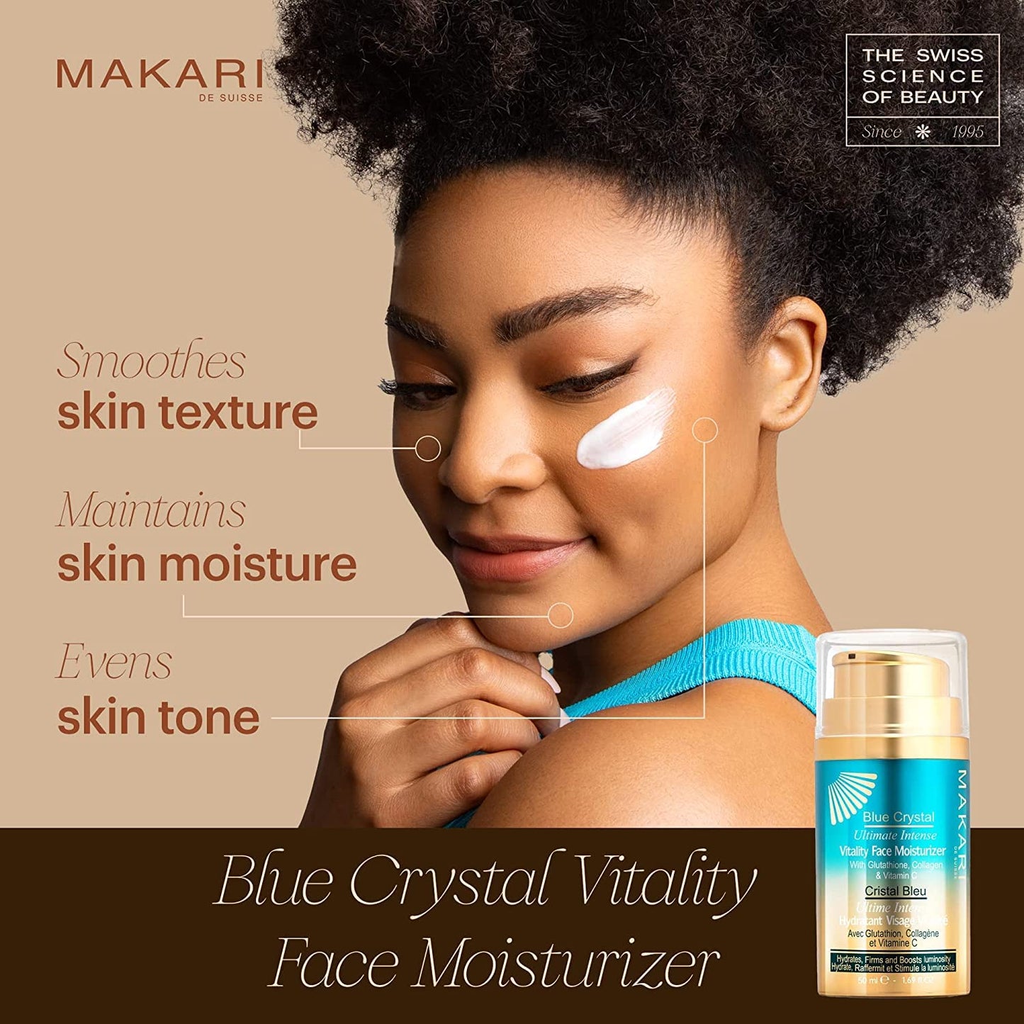 Makari Ultimate Intense Blue Crystal Vitality Face Moisturizer | Face Cream with Collagen and Glutathione | Facial Moisturizer for Women and Men | Hydrating Face Lotion with Sunflower Seed Oil (50 ml)