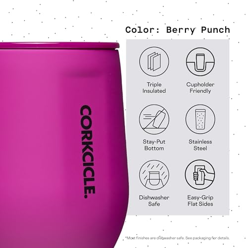 Corkcicle Stemless Insulated Wine Glass Tumbler, 12 oz – Stainless Steel Stemless Wine Glass Keeps Beverages Cold for 6 Hrs, Hot for 3 Hrs
