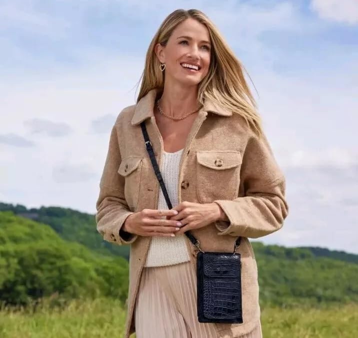 Patricia Nash Chiavella Croco Embossed Leather Phone Crossbody Wallet RFID-Navy, 4.875" L x 1.375" W x 7.625" H, 22.5-25.5" Strap, RFID Protection - Navy