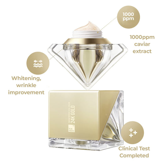 SUR.MEDIC+ 24K Gold Repair Vital Cream 1.76 Fl Oz 55g - Hydrating & Illuminating Cream with 24K gold, Noble Oil Lakesis in Crystal Drop, Korean Skin Care