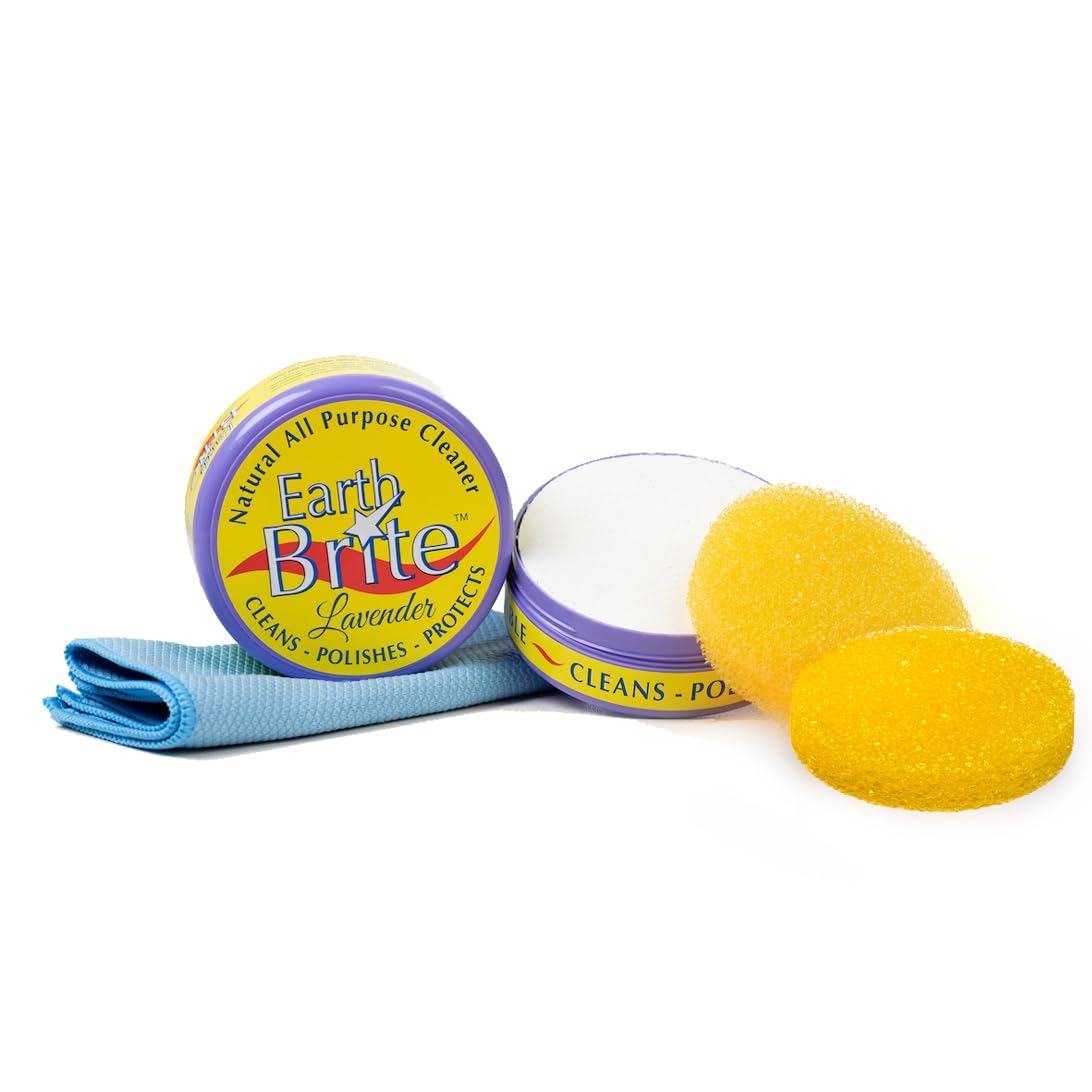 Earth Brite All Natural Multipurpose Cleaner for Bathroom, Floor, Kitchen and More | 300g Natural Clay Tub + Sponge (2-Pack) Includes Bonus Diamond Towel Cleaning Supplies Kit