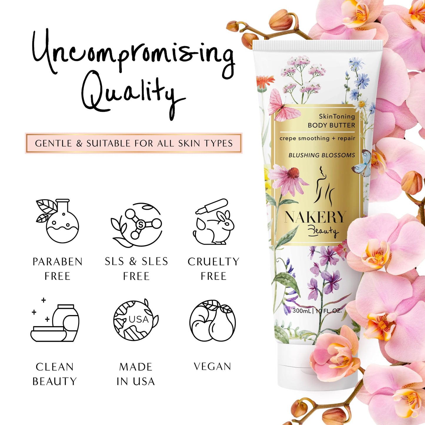 Nakery Body Butter Anti Aging Moisturizer - Body Cream Skin Tightening Cream & Neck Firming Cream, Moisturizing Cream & Neck Tightening Cream for Body & Face Cream for Dry Skin 300ml