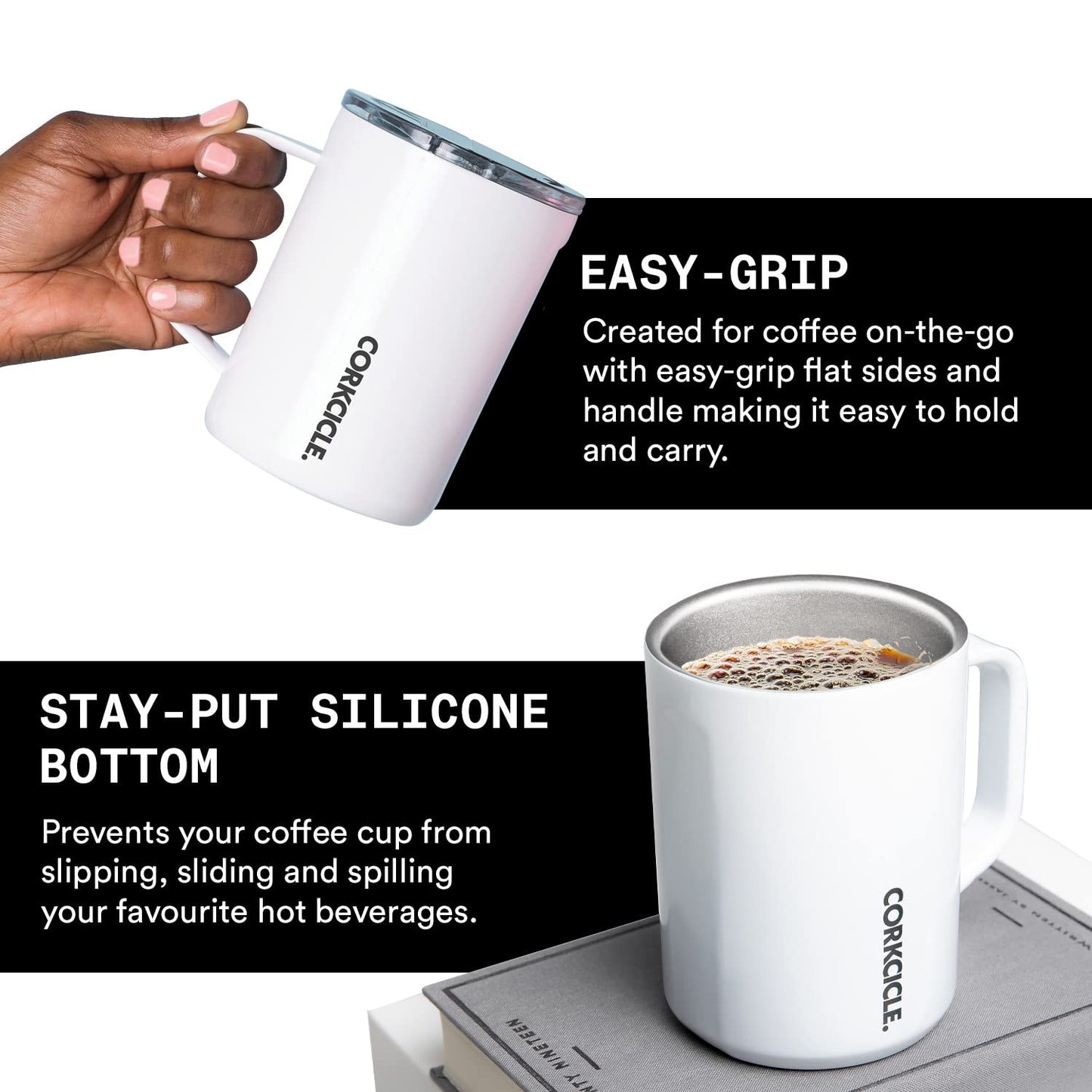 Corkcicle Origins Travel Coffee Mug - Triple Insulated Stainless Steel Cup with Handle for Tea, Hot Chocolate, Coffees, & More - Spill Proof, Reusable, BPA-Free, Dishwasher Safe - 475ml/16oz