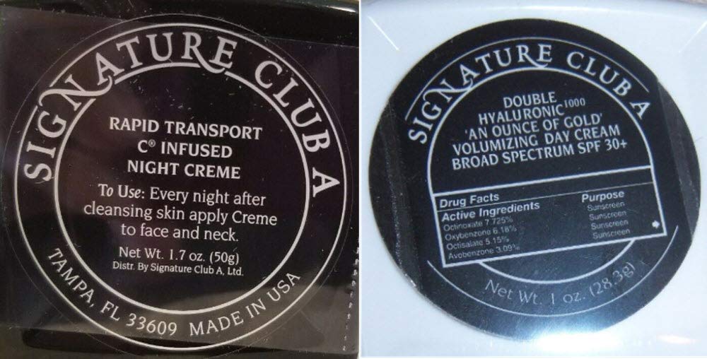Signature Club A By Adrienne Double Hyaluronic 1000 an Ounce of Gold Volumizing Day Cream with SPF 30+ 1 Oz. & Rapid Transport C Infused Night Creme 1.7oz Bundle Full Sizes