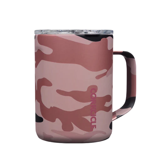 Corkcicle Coffee Mug - Triple-Insulated Stainless Steel Cup with Handle, 16 oz, Rose Camo