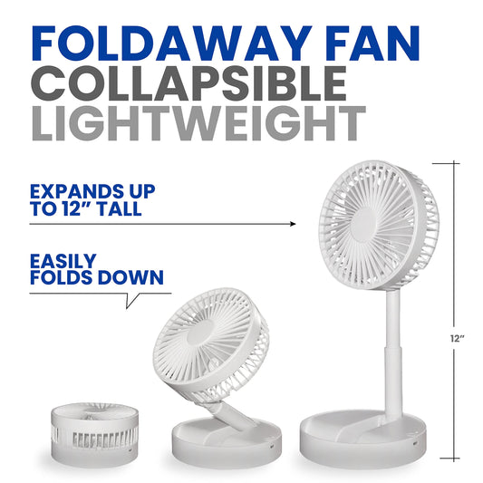 Bell+Howell MY FOLDAWAY FAN Rechargeable Fan Collapsible Fan Ultra Lightweight Portable Compact Extendable to 12" High with 2 Speed Modes As Seen On TV