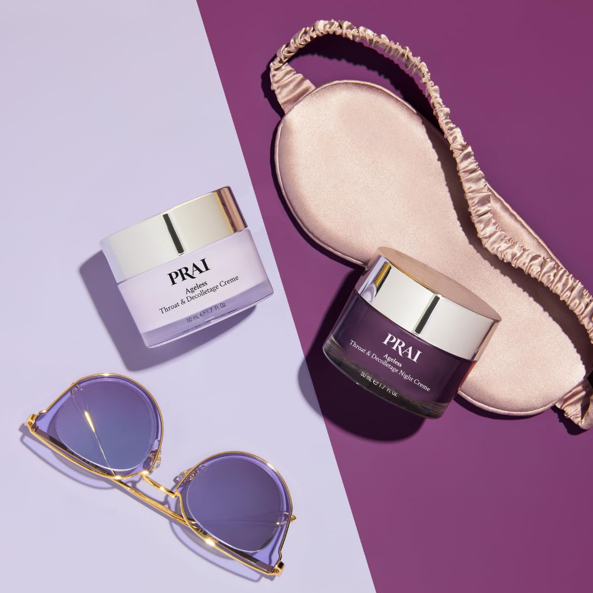 PRAI Beauty Ageless Day & Night Neck Kit | 1 Throat & Decolletage Day Creme and 1 Throat & Decolletage Night Creme | Skin Tightening Cream Set for Instantly Ageless Neck