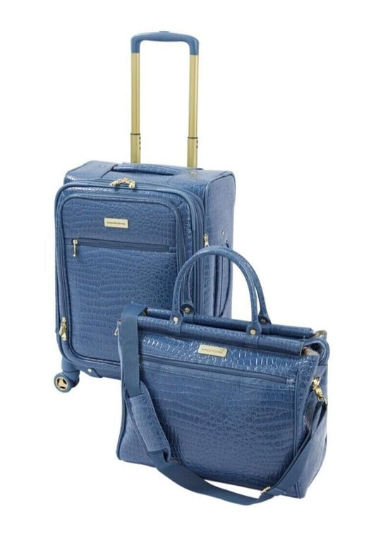 Samantha Samantha BrownBrown Luggage Croco Embossed 22" Upright Spinner + Dowel Bag
