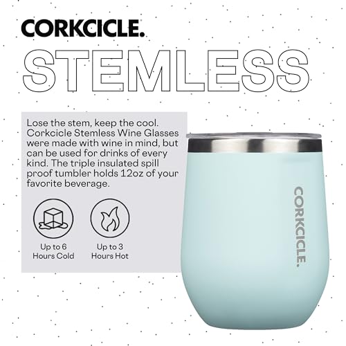 Corkcicle Stemless Insulated Wine Glass Tumbler, 12 oz – Stainless Steel Stemless Wine Glass Keeps Beverages Cold for 6 Hrs, Hot for 3 Hrs