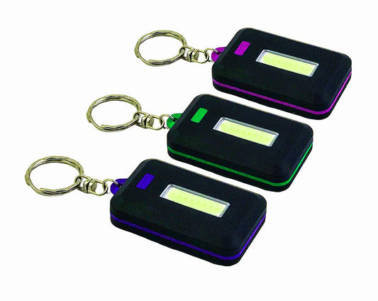 3 Pack Flipo Micron COB LED Small Key Ring Flashlight; Super Bright, Portable Mini Pocket Size, Durable, Shock & Water Resistant, Assorted Colors, (AAA Battery Included)