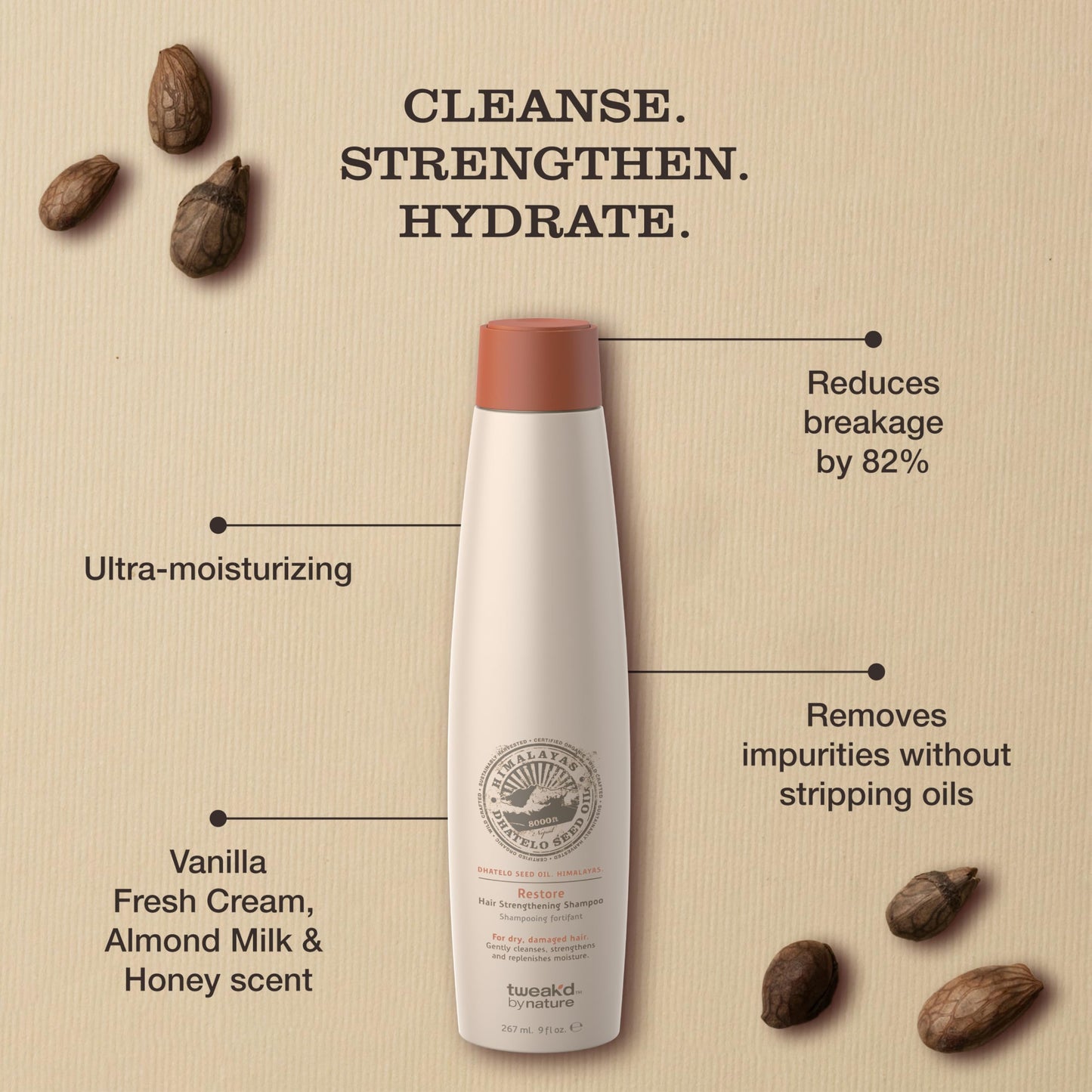 Tweak’d by Nature - Restore Hair Strengthening Shampoo, Ultra-Moisturizing for Dry Damaged Hair, Leaves Hair Shiny and Soft, Cruelty Free