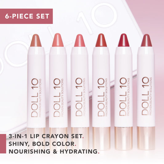 Doll 10 Speak Your Peace Lip Crayon Set - 6 Piece Lightweight Moisturizing Lip Tint Balm Color Collection