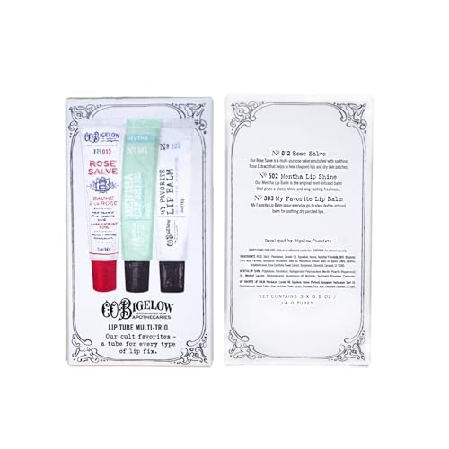 C.O. Bigelow Lip Balm Tube Trio, Variety Pack includes Rose Salve, My Favorite Lip Balm, Mentha Shine, Moisturizing Balms, 3 Pack, 0.5 oz Each