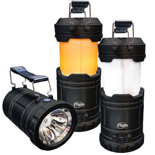 Slide-N-Glo 3-IN-1 Collapsible LED Lamp, Flashlight and Realistic Flickering Flame Effect Lantern - For Indoor Use To Outdoor Camping - Survival Kit for Emergency (Hurricane) (Black)