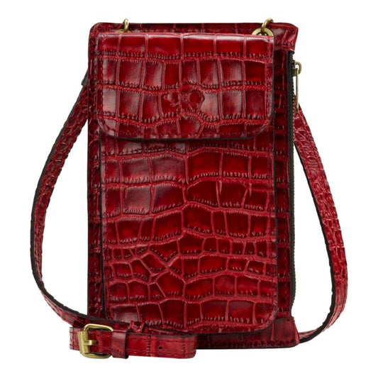 Patricia Nash Chiavella Leather Phone Crossbody with RFID Protection, 5" L x 2" W x 8" H, Ruby Red Croco