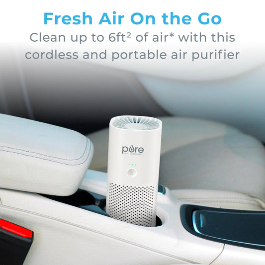 Pure Enrichment® PureZone™ Mini Portable Air Purifier - Cordless True HEPA Filter Cleans Air & Eliminates 99.97% of Dust, Odors, & Allergens Close to You - Cars, School, & Office (White)