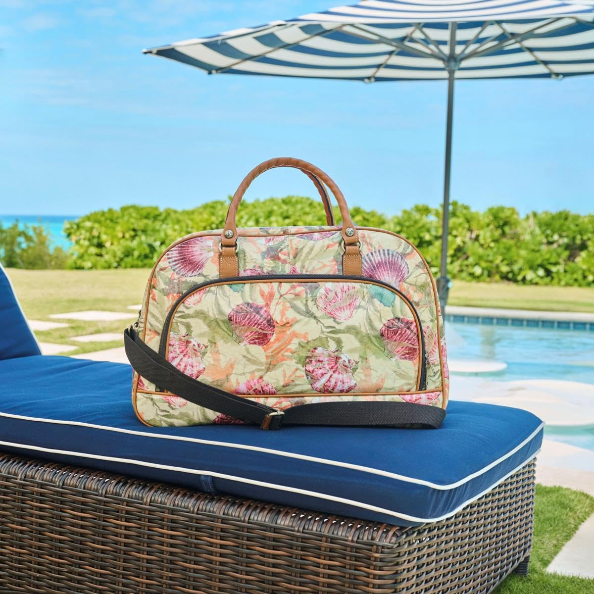 Patricia Nash Mandara Leather Overnight Tote Bag, Zipper Closure, Removable Crossbody Strap, Multiple Pockets, 20.75L x 7W x 11.5H inches