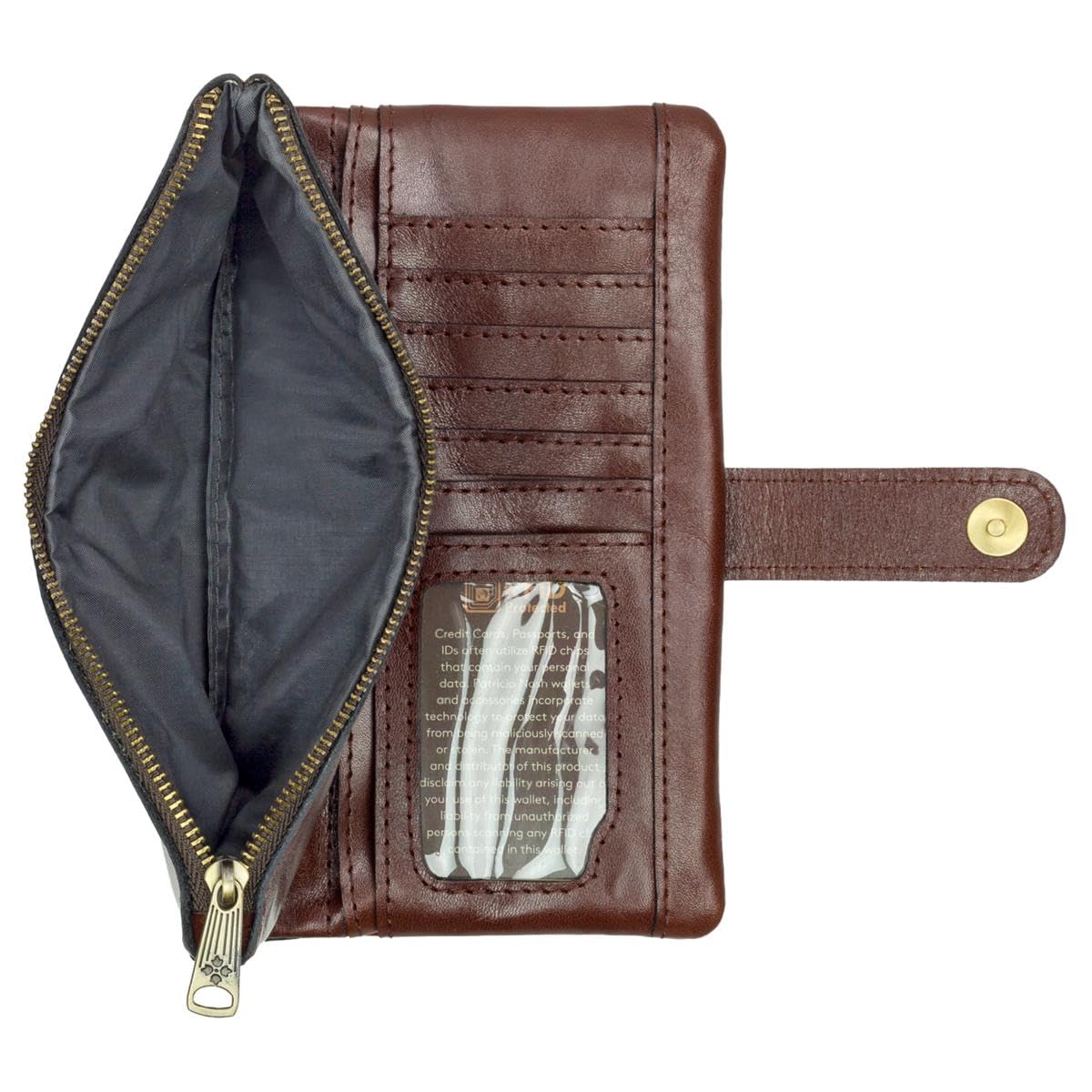 Patricia Nash Leather Meadow Wristlet Wallet, 7.75" L x 1" W x 3.75" H inches, 17 Interior Pockets, Maple Leaves Exterior