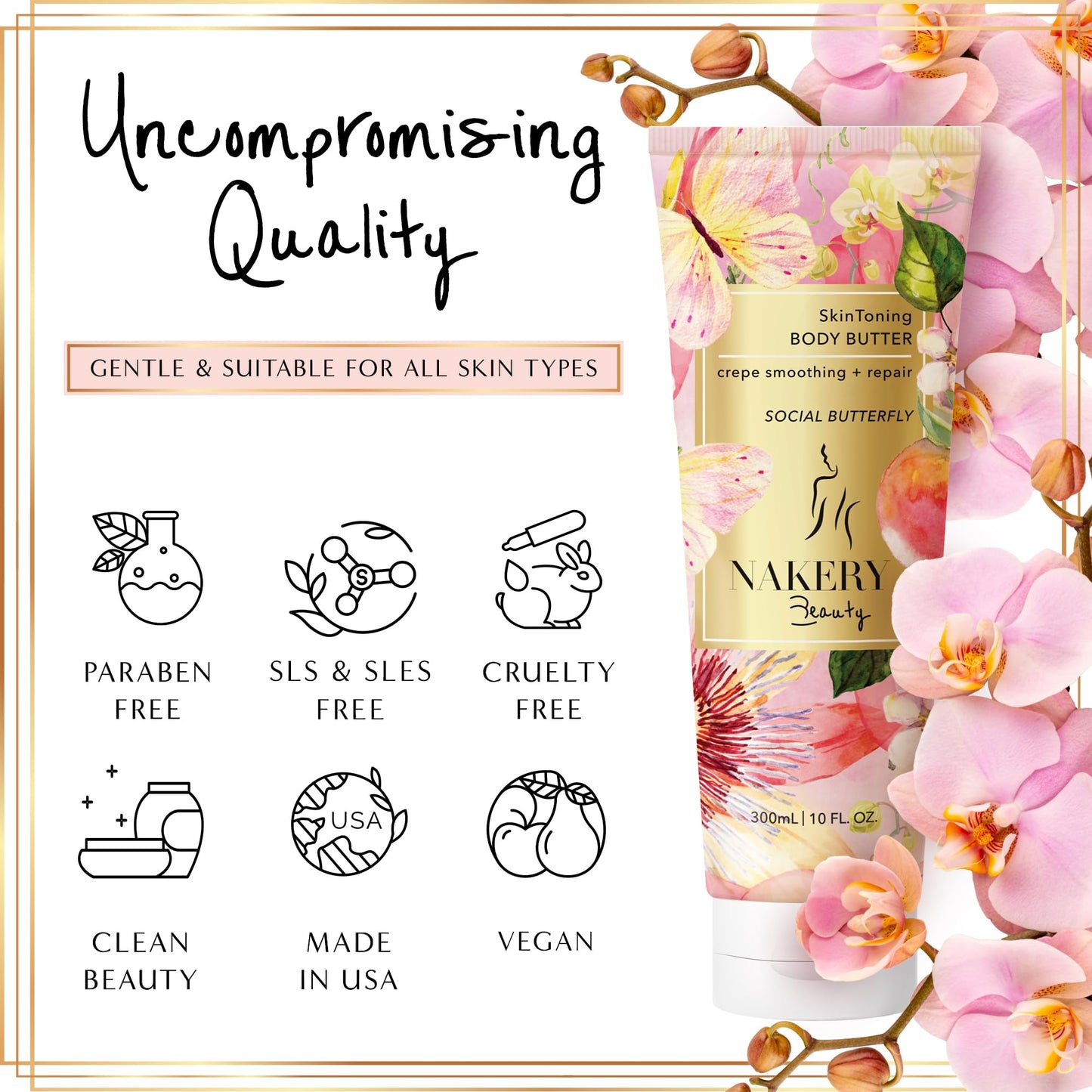 Nakery Body Butter Anti Aging Moisturizer - Body Cream Skin Tightening Cream & Neck Firming Cream, Moisturizing Cream & Neck Tightening Cream for Body & Face Cream for Dry Skin 300ml