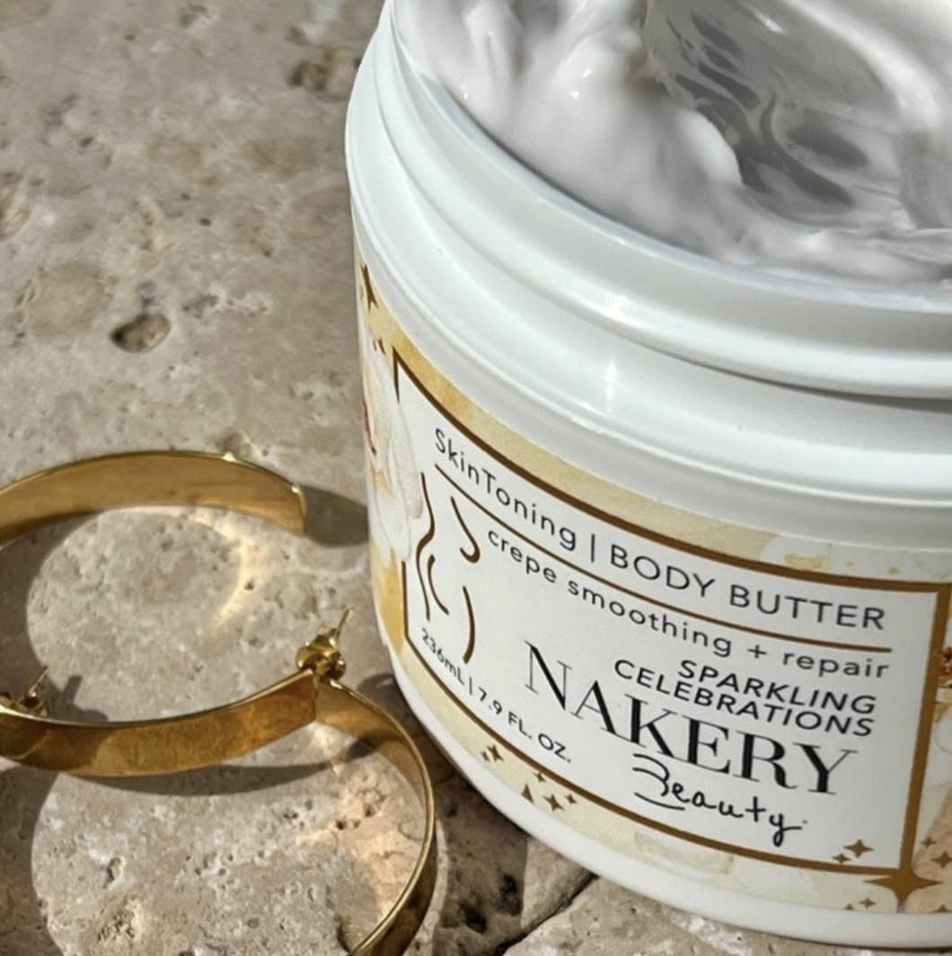 Nakery SkinToning Body Butter | Crepe Smoothing + Repair | Infused with Niacinamide, Caffeine, Tri-Hyaluronic Acid (Sparkling Celebrations)