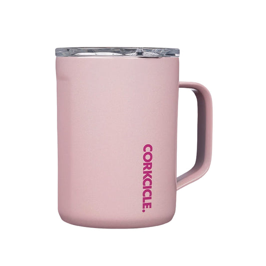 Corkcicle Sparkle 16 Ounce Coffee Mug Triple Insulated Stainless Steel Cup with Clear Lid and Silicone Bottom for Hot Drinks, Cotton Candy