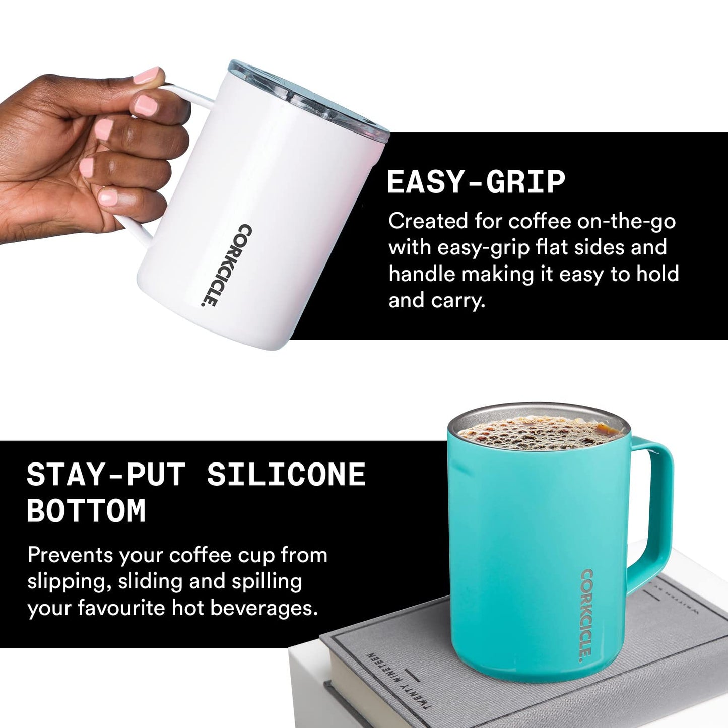 Corkcicle Origins Travel Coffee Mug - Triple Insulated Stainless Steel Cup with Handle for Tea, Hot Chocolate, Coffees, & More - Spill Proof, Reusable, BPA-Free, Dishwasher Safe - 475ml/16oz