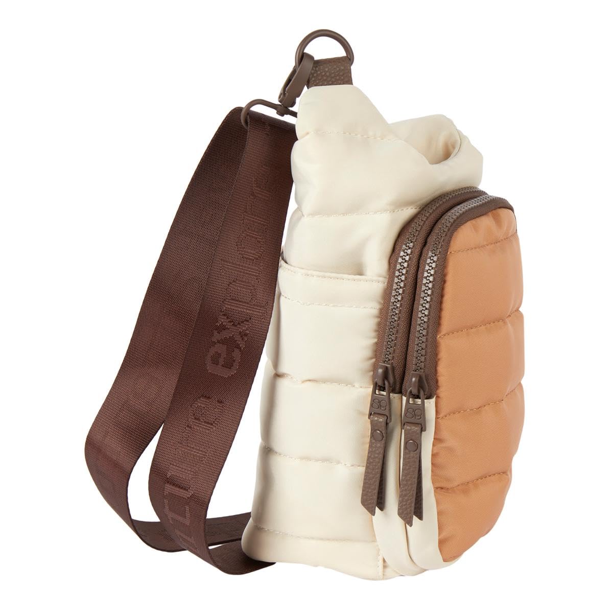 Samantha Brown Water Bottle Carier Quilted Crossbody (Taupe Color block)