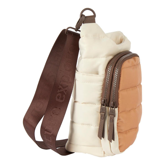 Samantha Brown Water Bottle Carier Quilted Crossbody (Taupe Color block)