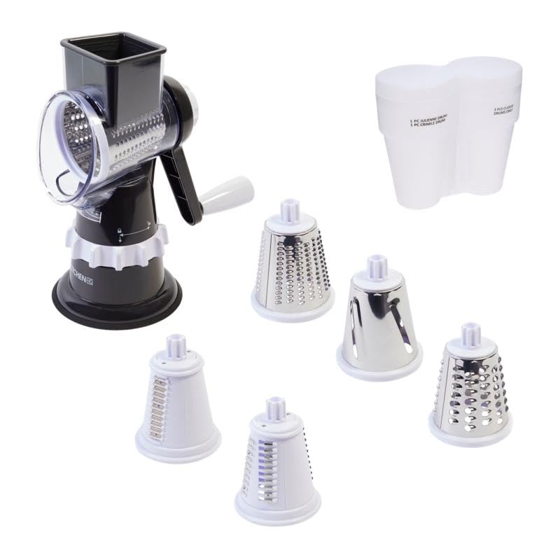 Kitchen HQ Speed Drum Grater, 5 Drums for Slicing, Grating, Crinkle Cut, Julienne, Shredding