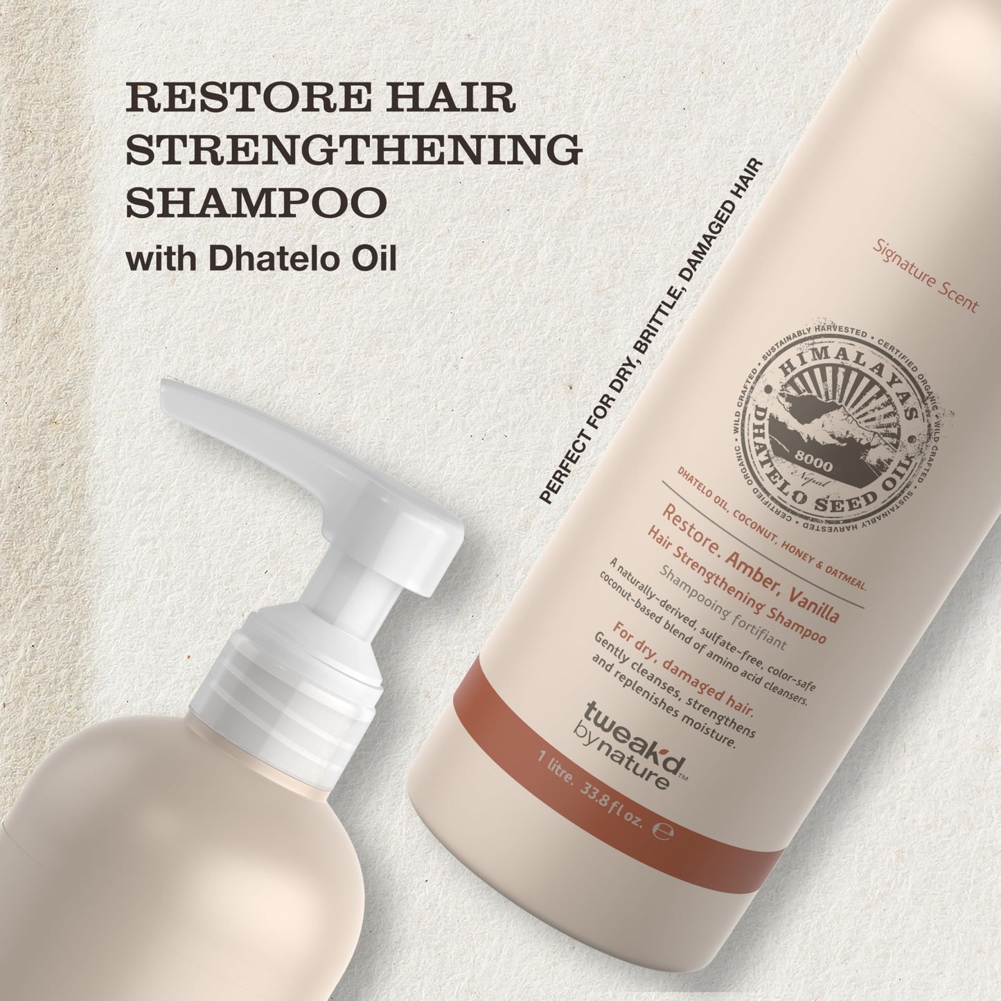 Tweak’d by Nature - Restore Hair Strengthening Shampoo, Ultra-Moisturizing for Dry Damaged Hair, Leaves Hair Shiny and Soft, Cruelty Free