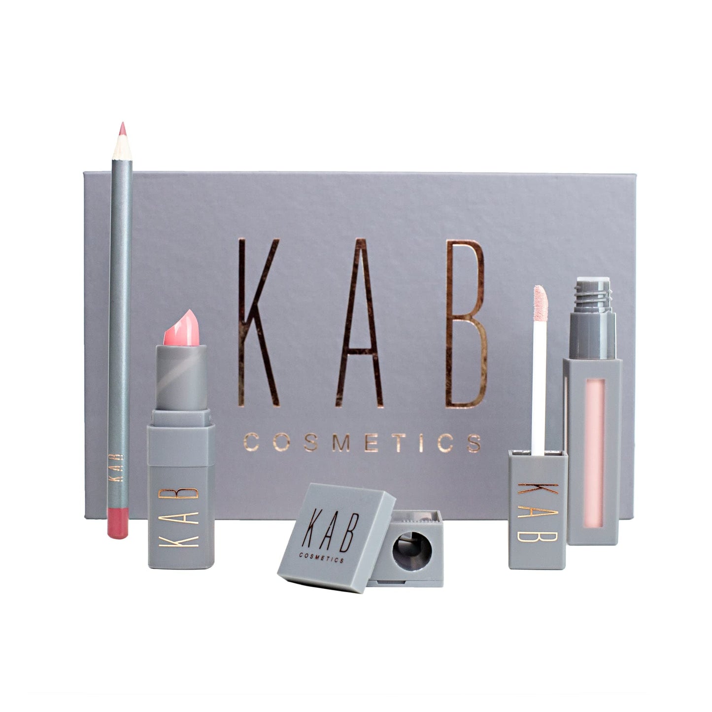KAB Lipgloss, Lip Liner, & Lipstick Set – Essential Gel Lip Pencil, Matte Lipstick, & Lip Gloss Set with Sharpener – Cruelty-Free Lip Kit for Lasting Lip Color & Full Pout