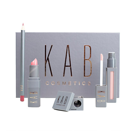KAB Lipgloss, Lip Liner, & Lipstick Set – Essential Gel Lip Pencil, Matte Lipstick, & Lip Gloss Set with Sharpener – Cruelty-Free Lip Kit for Lasting Lip Color & Full Pout