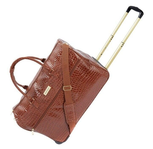 Samantha Brown Wheeled Weekender - Durable croco-embossed PVC - Chestnut -