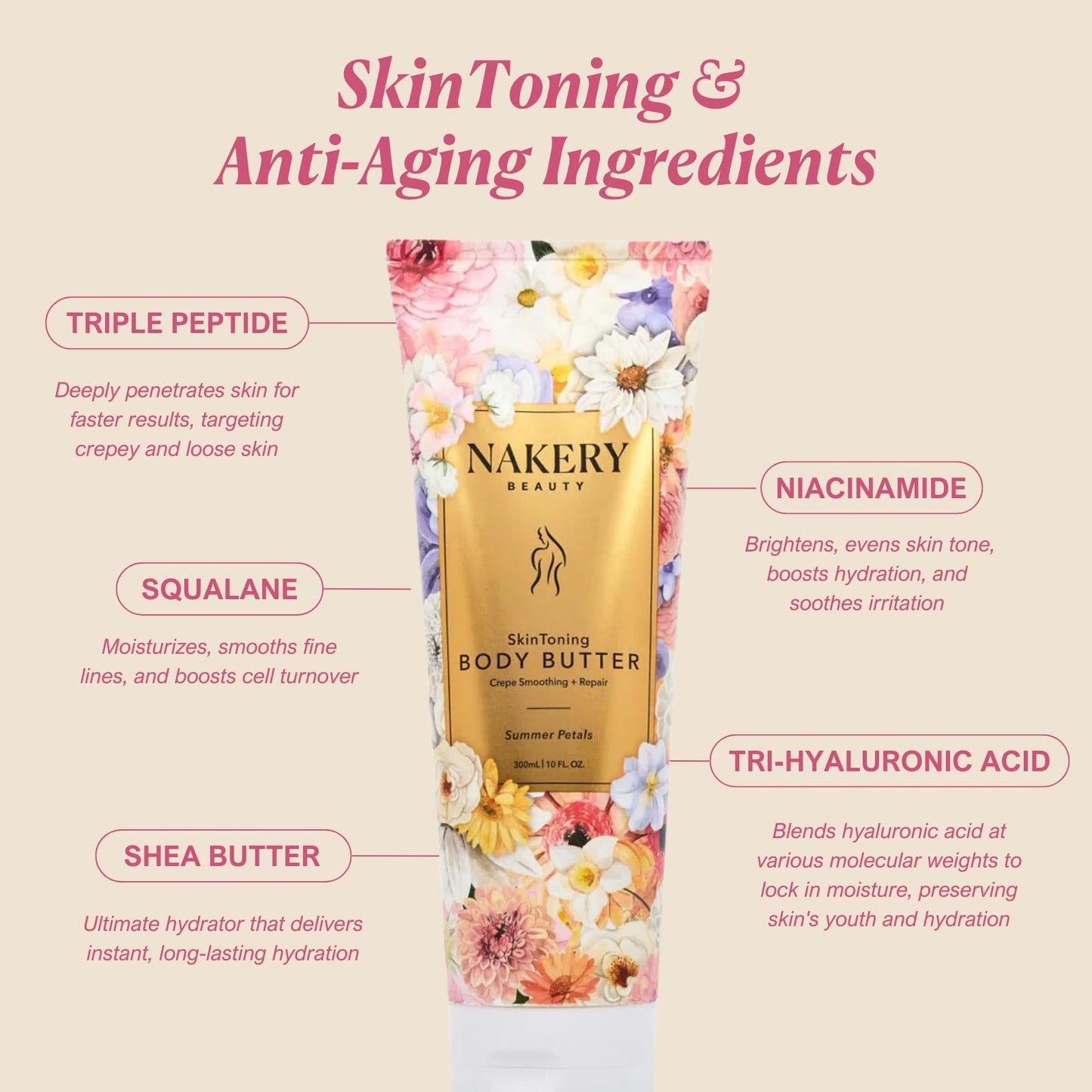 Nakery Body Butter Anti Aging Moisturizer - Body Cream Skin Tightening Cream & Neck Firming Cream, Moisturizing Cream & Neck Tightening Cream for Body & Face Cream for Dry Skin 300ml