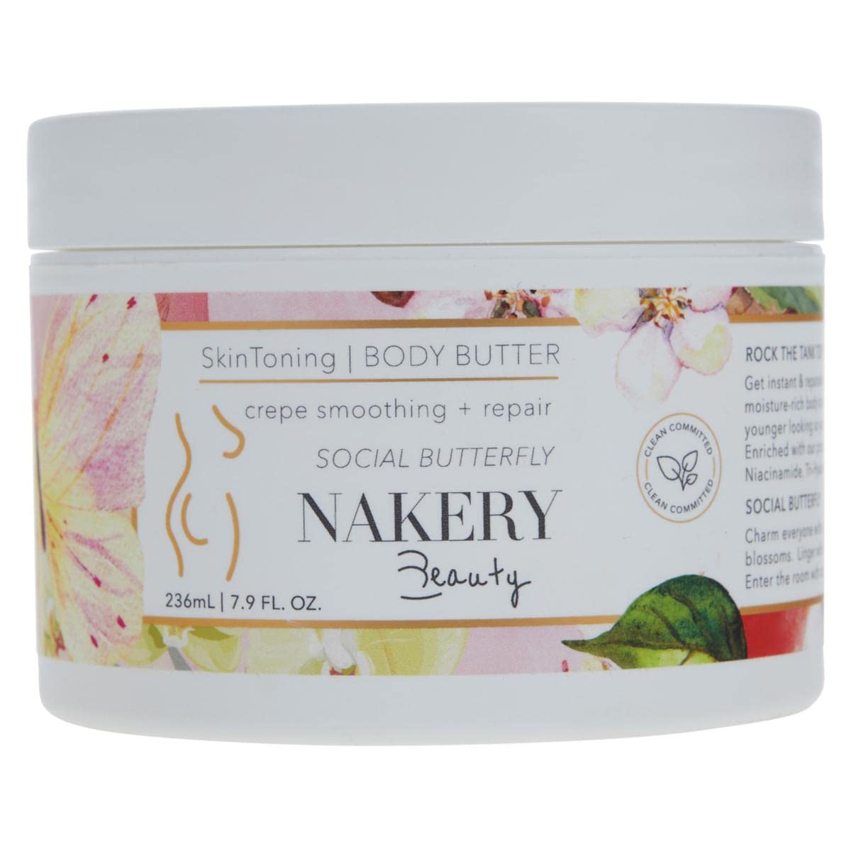 Nakery SkinToning Body Butter | Crepe Smoothing + Repair | Infused with Niacinamide, Caffeine, Tri-Hyaluronic Acid (Social Butterfly)