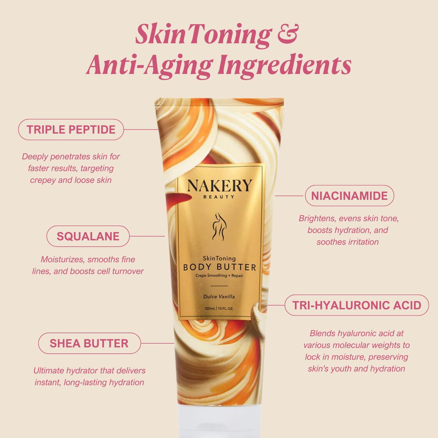 Nakery Body Butter Anti Aging Moisturizer - Body Cream Skin Tightening Cream & Neck Firming Cream, Moisturizing Cream & Neck Tightening Cream for Body & Face Cream for Dry Skin 300ml