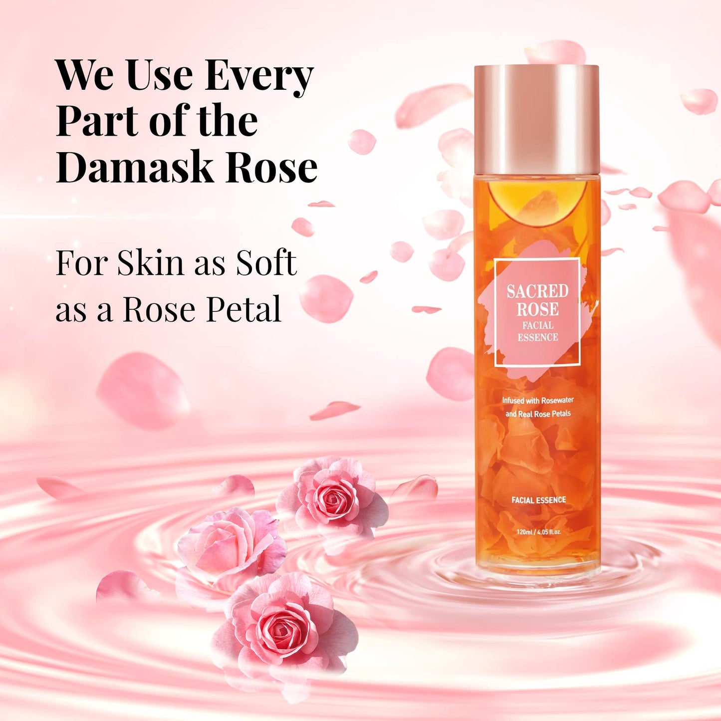K BEAUTY SACRED ROSE FACIAL ESSENCE Face Brightening Serum Infused with Rose Water and 6 Types of Hyaluronic Acid Serum for Face Provides Intense Hydration for Fresh, Dewy Look